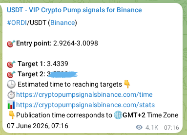 Market signal proof: ORDI pump from Binance, 12 June 2026, 14:08