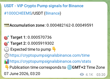 Crypto pump signal confirmation: 1000CHEEMS on Binance, 12 June 2026, 17:33