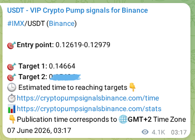 Binance pump signal verification for IMX at 13 June 2026, 17:22