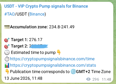 TAO pump verification image from Binance, 13 June 2026, 19:28