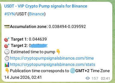 Proof of SYN pump signal on Binance at 14 June 2026, 07:02