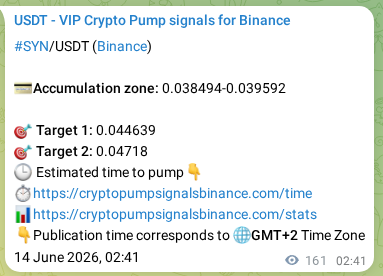 SYN pump signal verification from Binance, timestamp: 14 June 2026, 07:10