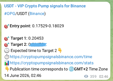 Signal verification: OPG pump on Binance at 14 June 2026, 12:44