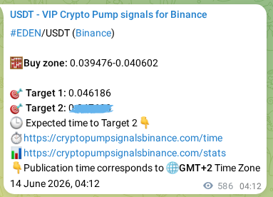 Authenticated EDEN pump signal on Binance, 14 June 2026, 20:28