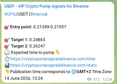Proof of OPG pump signal on Binance at 14 June 2026, 23:37