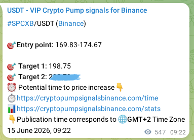 Proof of SPCXB pump signal on Binance at 16 June 2026, 00:34