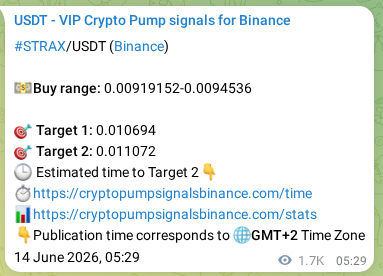 Binance trading signal proof for STRAX pump, 16 June 2026, 03:25