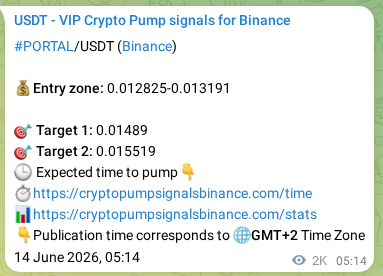Real-time proof of PORTAL pump signal on Binance, 16 June 2026, 12:09