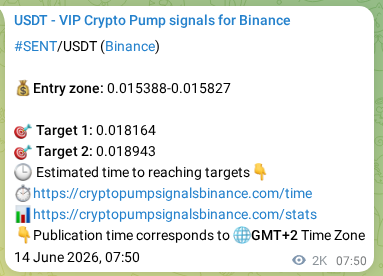SENT pump signal confirmation from Binance, timestamp: 16 June 2026, 16:45