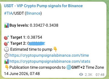Trading signal confirmation: TIA pump on Binance at 16 June 2026, 22:37
