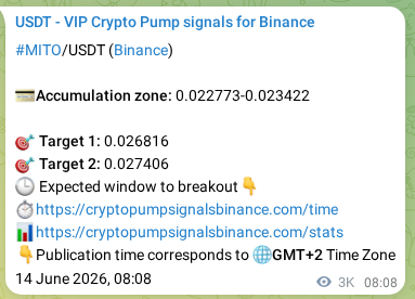 Access the Binance pump signal verification for MITO at 17 June 2026, 18:52 Binance pump signal verification for MITO at 17 June 2026, 18:52