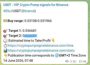 Crypto pump signal proof: ENJ on Binance, 18 June 2026, 08:41