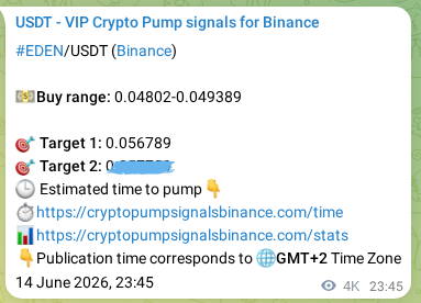 Verification image for EDEN pump signal on Binance at 19 June 2026, 13:30