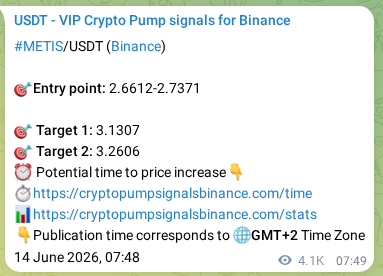 Signal proof for METIS pump on Binance at 19 June 2026, 22:20