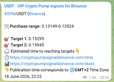Binance exchange signal proof for SYN, 20 June 2026, 12:12