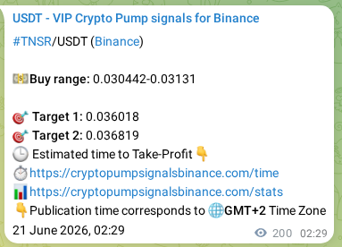 Crypto pump signal proof: TNSR on Binance, 21 June 2026, 08:02