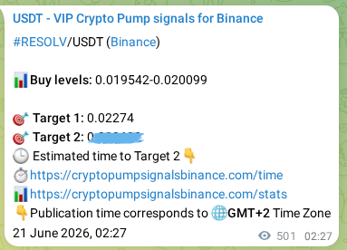 Verification image for RESOLV pump signal on Binance at 21 June 2026, 16:20
