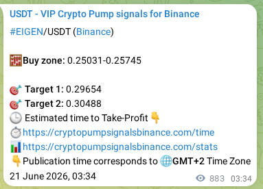 Trading signal proof: EIGEN pump from Binance, 22 June 2026, 04:05