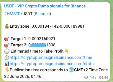 Binance pump signal data for HMSTR at 22 June 2026, 08:30