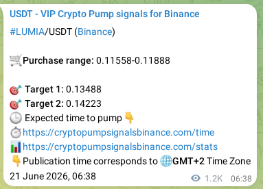 LUMIA pump verification image from Binance, 22 June 2026, 16:07