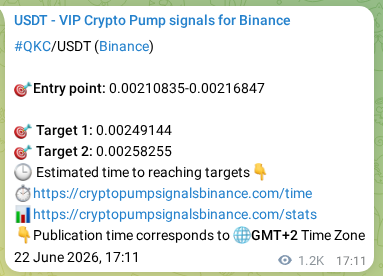 Binance pump signal proof for QKC on 24 June 2026, 03:39