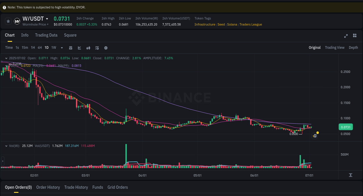 Binance pump statistics for W at 02 July 2025, 08:09