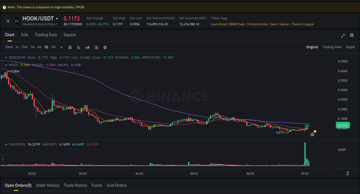 Discover the Binance pump data for HOOK at 03 July 2025, 09:49 Binance pump overview for HOOK, captured at 03 July 2025, 09:49