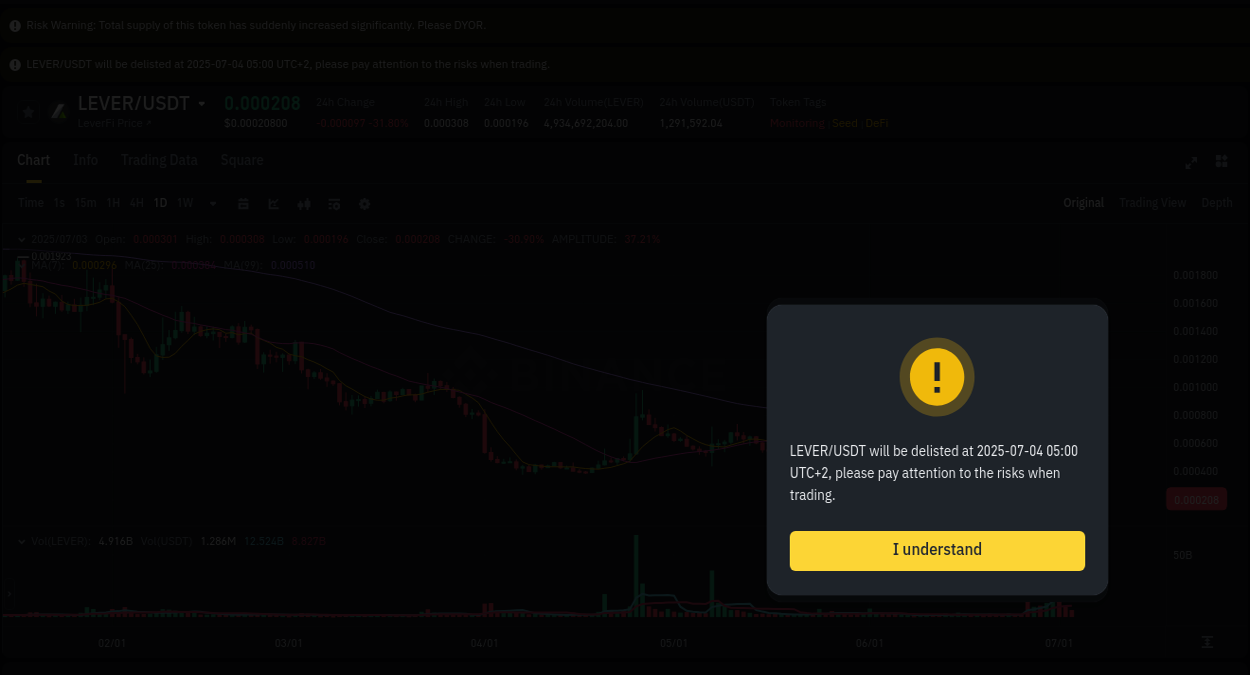 Detailed report of LEVER's pump on Binance at 04 July 2025, 01:52