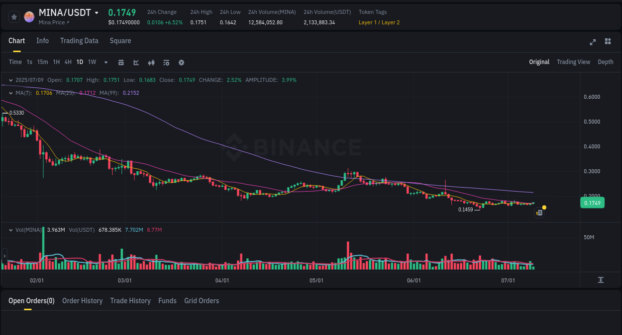 Report of MINA pump on Binance at 09 July 2025, 11:02