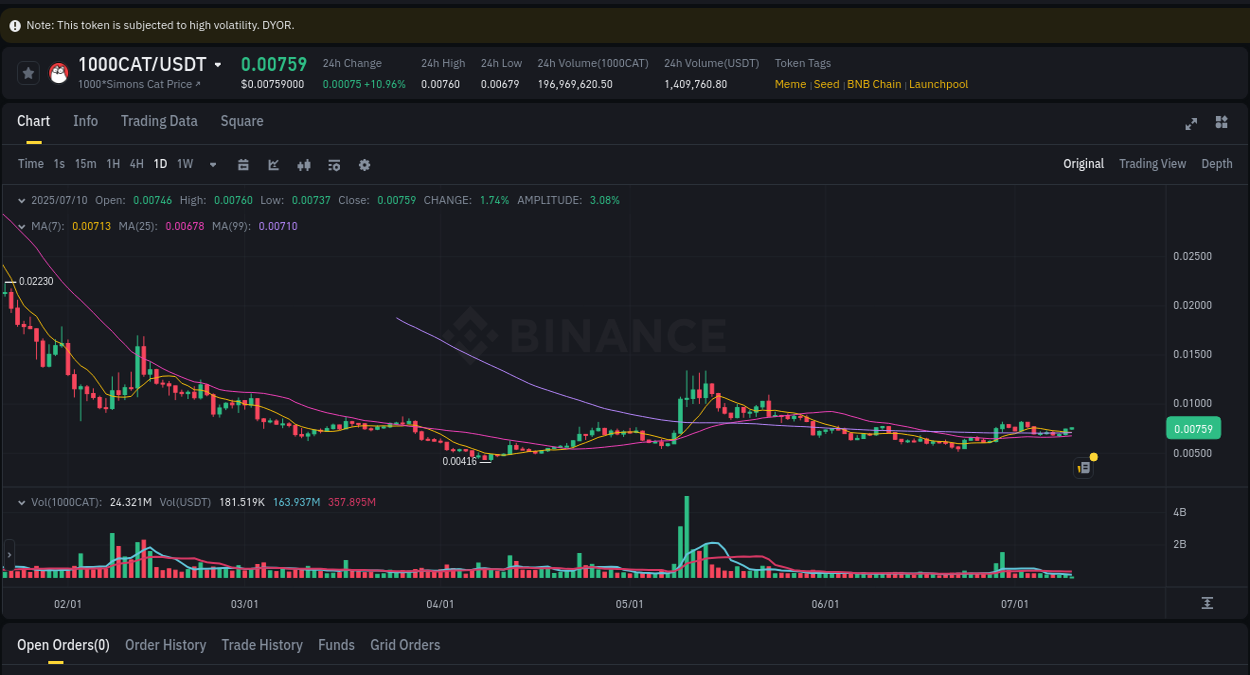 Market dynamics report: 1000CAT on Binance at 10 July 2025, 05:02