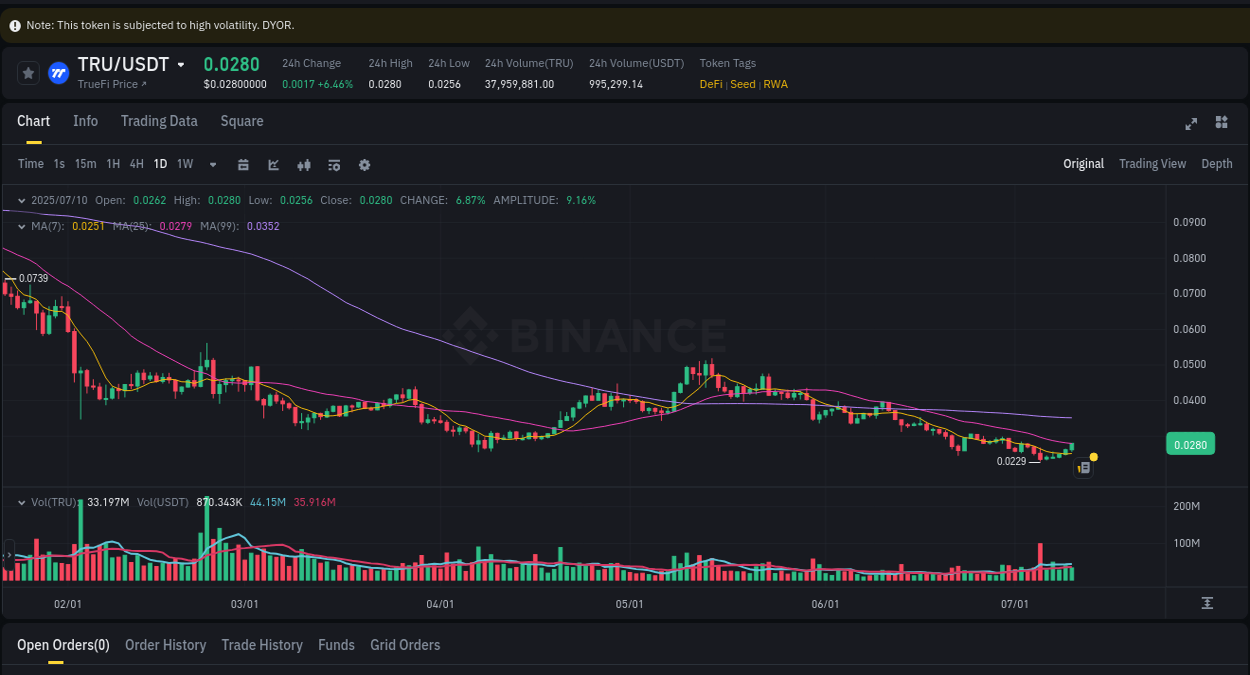 Detailed report of TRU's pump on Binance at 10 July 2025, 23:13