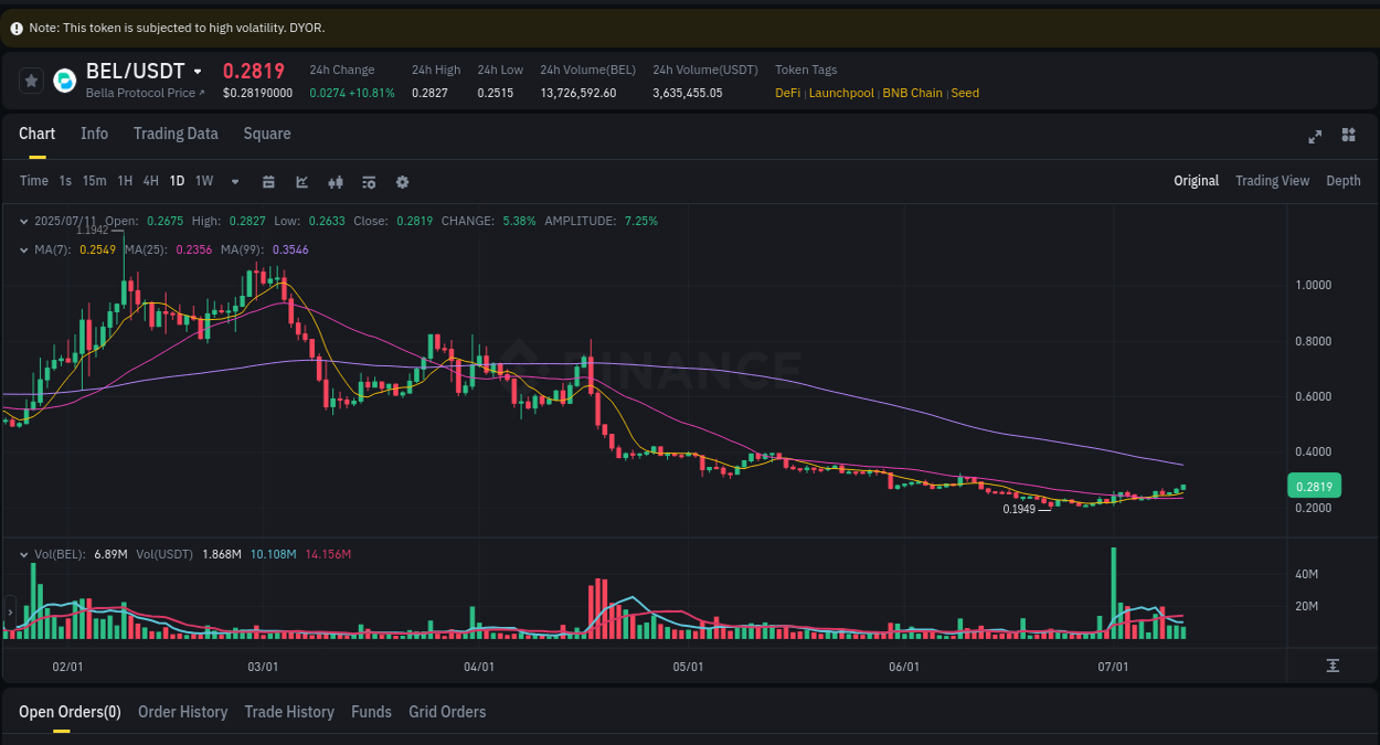 Explore trading insights for BEL pump on Binance, 11 July 2025, 05:56 Crypto trading insights: BEL pump on Binance, 11 July 2025, 05:56