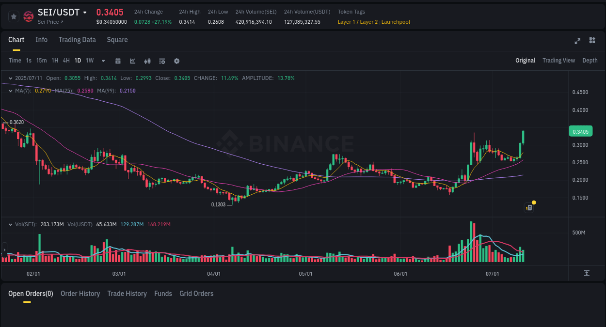 Explore the SEI price surge report from Binance, timestamp: 11 July 2025, 11:02 SEI price surge report from Binance, timestamp: 11 July 2025, 11:02