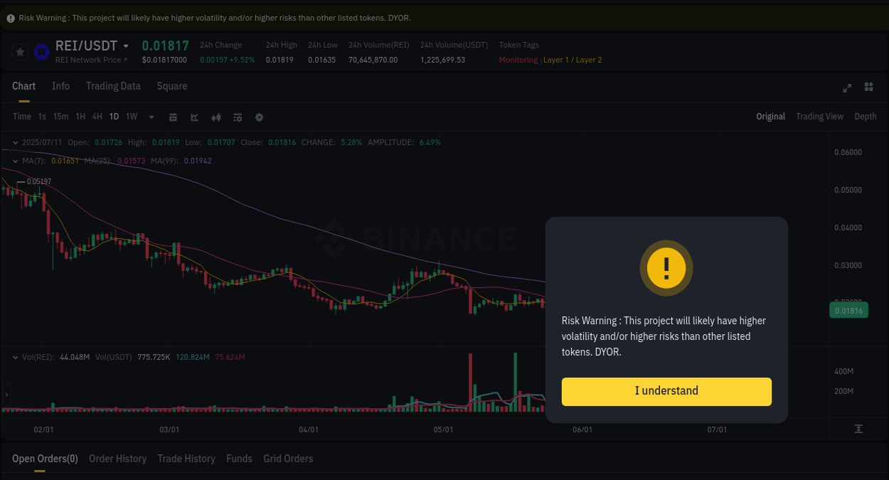 Access Binance pump statistics for REI at 11 July 2025, 14:46 Binance pump statistics for REI at 11 July 2025, 14:46