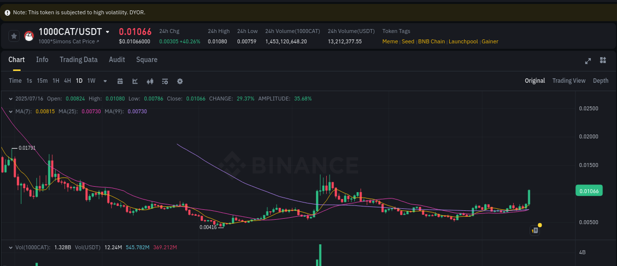 Market dynamics report: 1000CAT on Binance at 16 July 2025, 19:10
