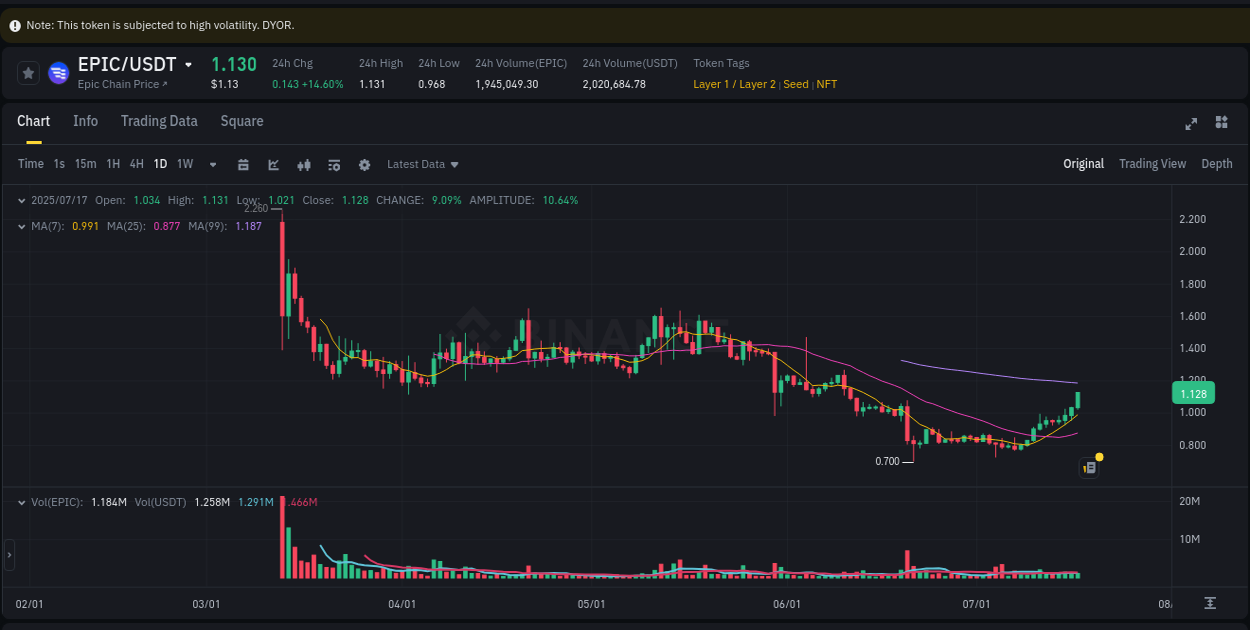 Crypto market report: EPIC pump on Binance, 17 July 2025, 11:34