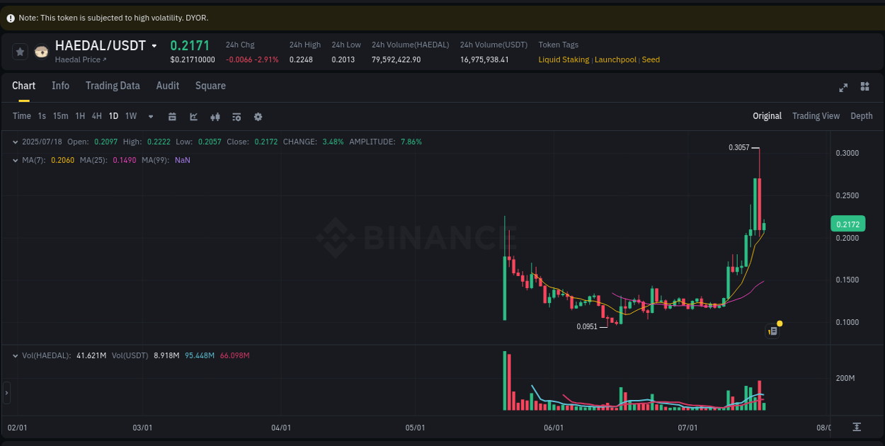 Examine technical patterns: HAEDAL bullish explosion on Binance, 18 July 2025, 14:55 Technical breakdown: HAEDAL bullish breakout on Binance, 18 July 2025, 14:55