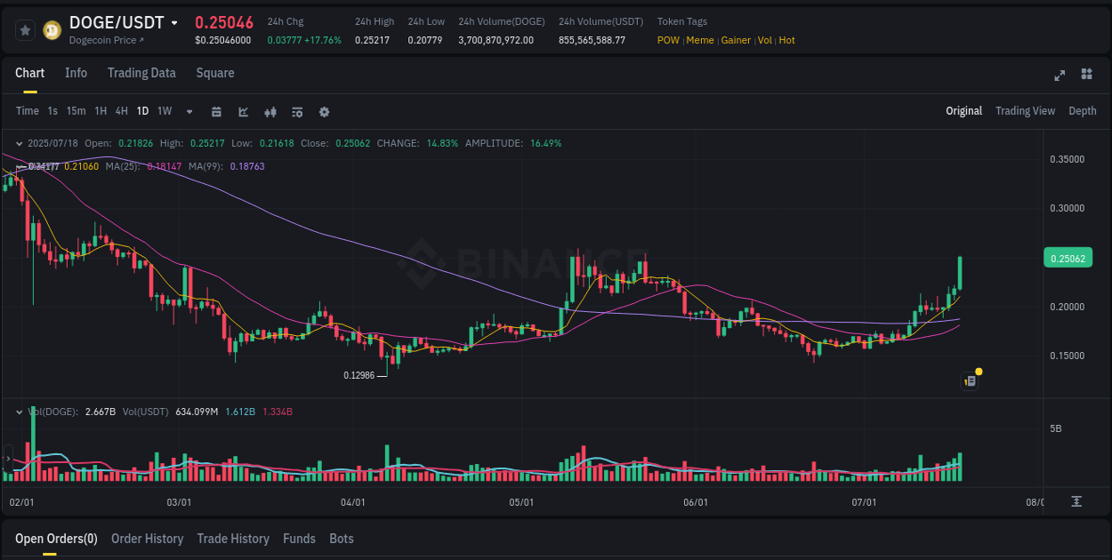 Study market efficiency: DOGE price discovery on Binance, 18 July 2025, 15:33 Market efficiency: DOGE price discovery on Binance, 18 July 2025, 15:33