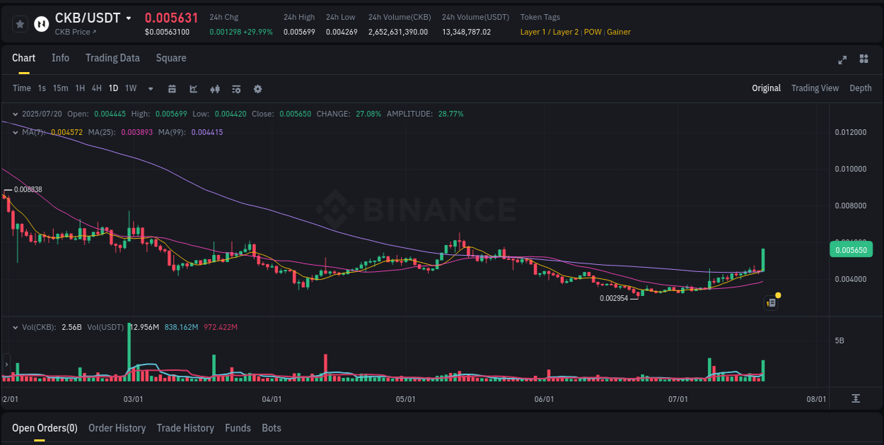 Market insights: CKB on Binance at 20 July 2025, 17:25