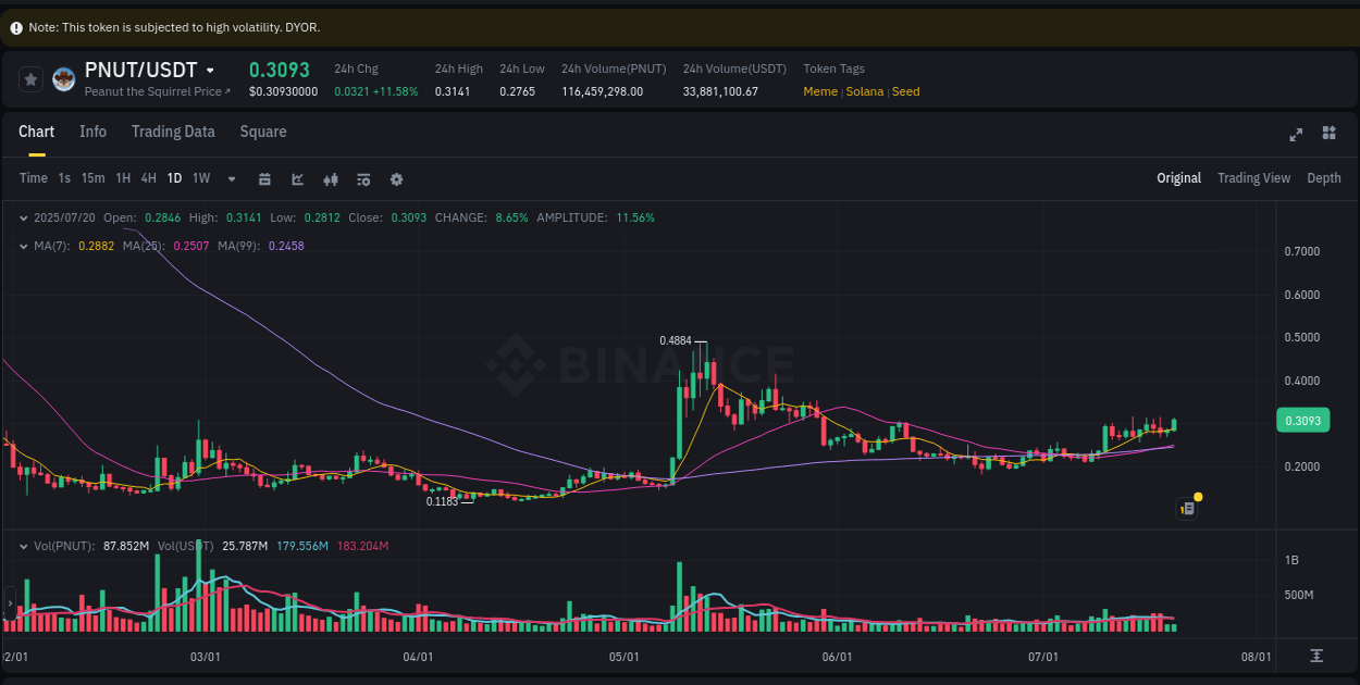 Risk-reward assessment: PNUT pump opportunity on Binance, 20 July 2025, 18:07