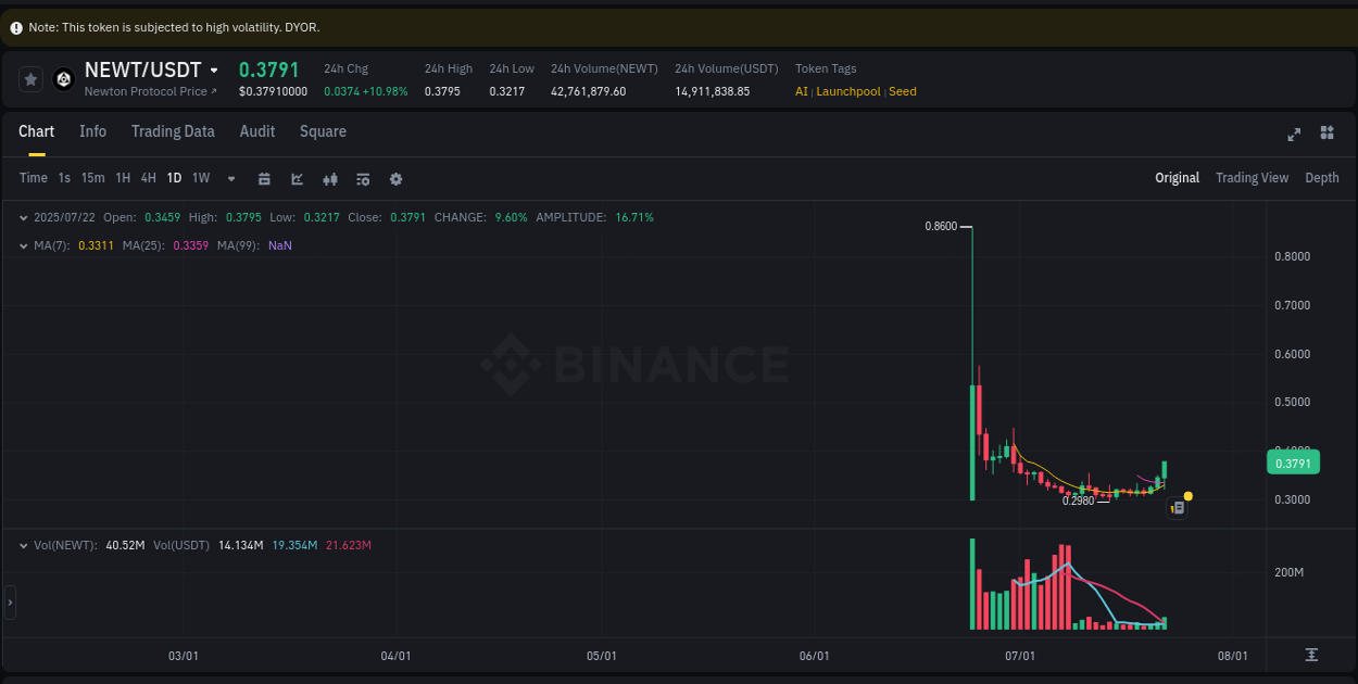 Report of NEWT pump on Binance at 23 July 2025, 00:47