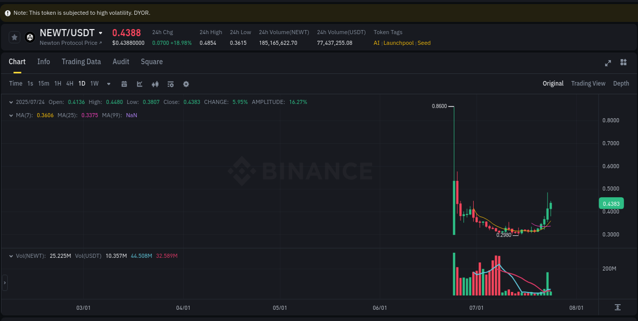Trading insight: NEWT pump report from Binance, 24 July 2025, 05:36