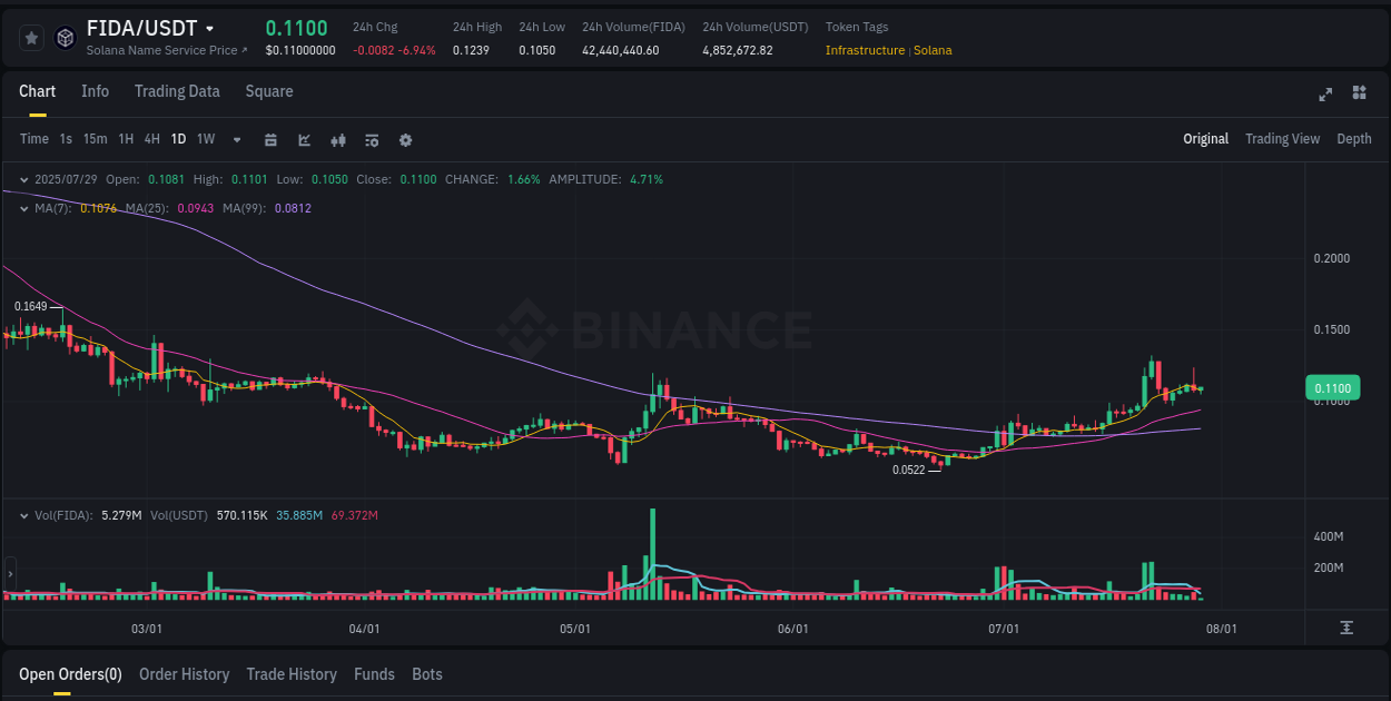 Detailed analysis of FIDA's price surge on Binance, 29 July 2025, 06:10