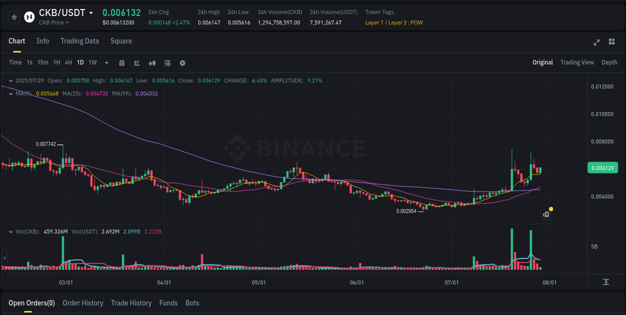 Market trend analysis: CKB pump on Binance at 29 July 2025, 07:30
