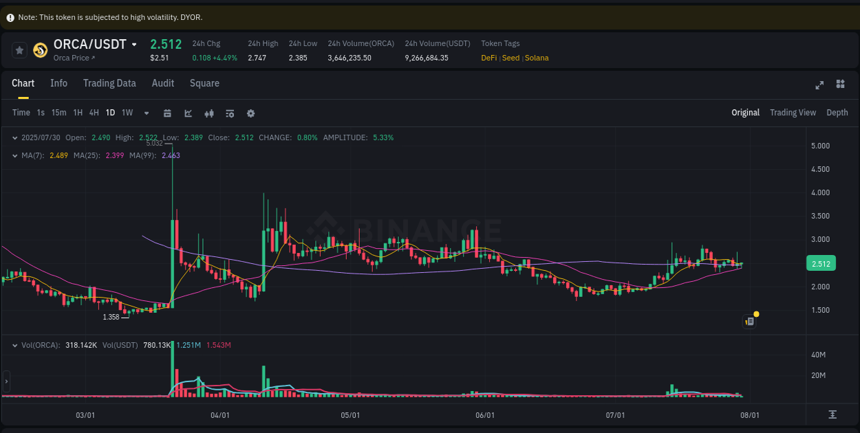 Analysis of ORCA pump activity on Binance at 30 July 2025, 04:17
