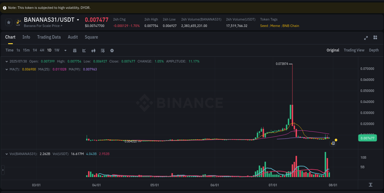 Report of BANANAS31 pump on Binance at 31 July 2025, 00:06