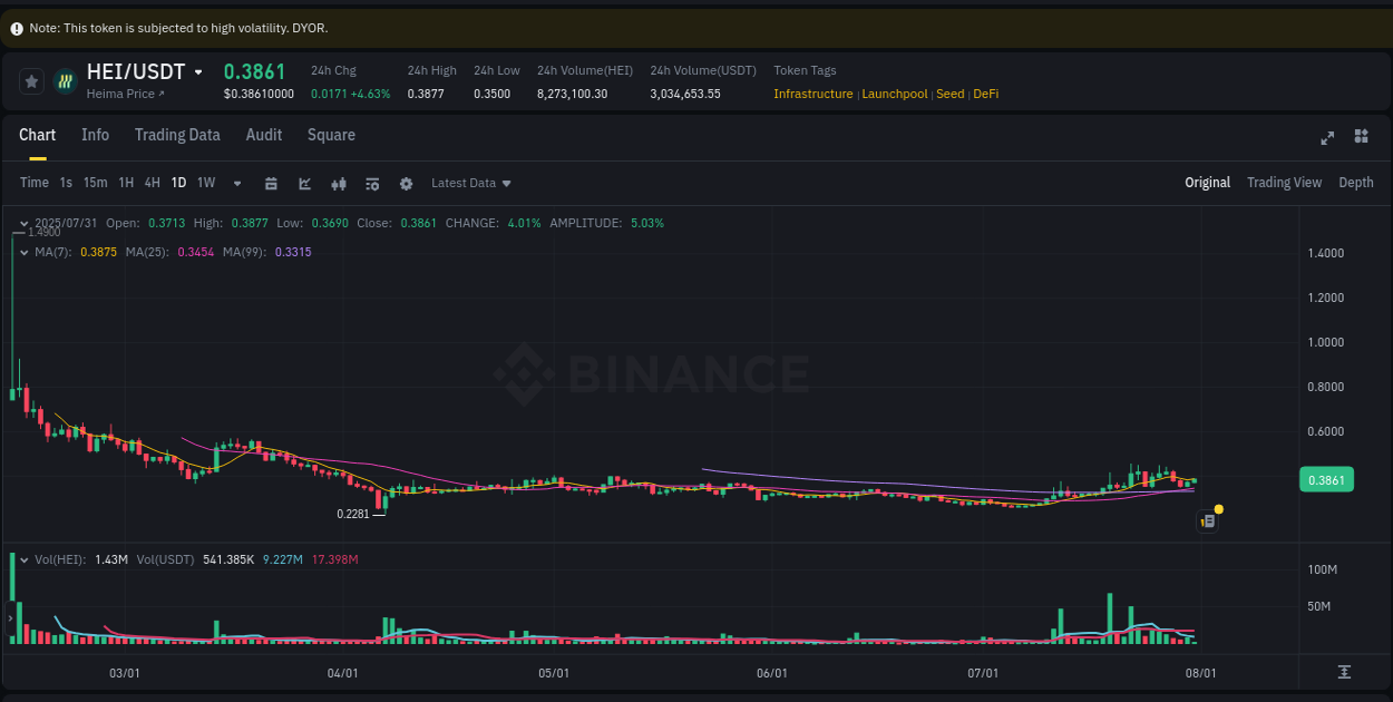 Binance exchange insights for HEI, 31 July 2025, 05:57