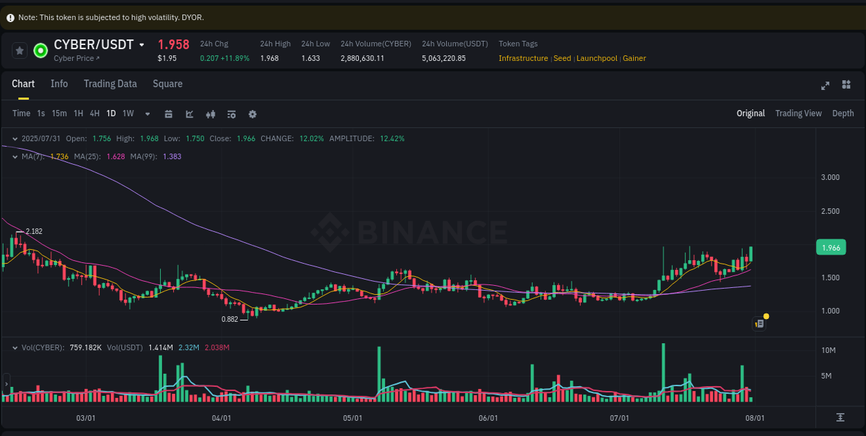 Market insights: CYBER on Binance at 31 July 2025, 06:05