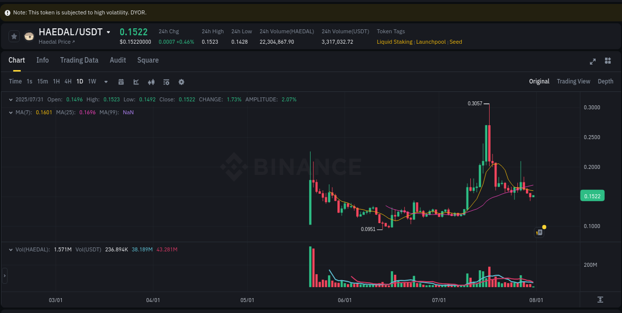 Quantitative analysis: HAEDAL momentum surge on Binance, 31 July 2025, 06:49
