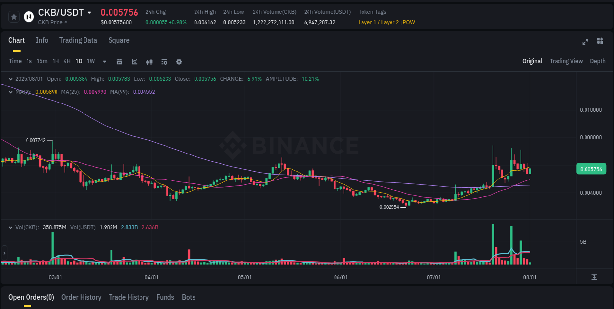 Binance pump data for CKB at 01 August 2025, 03:50